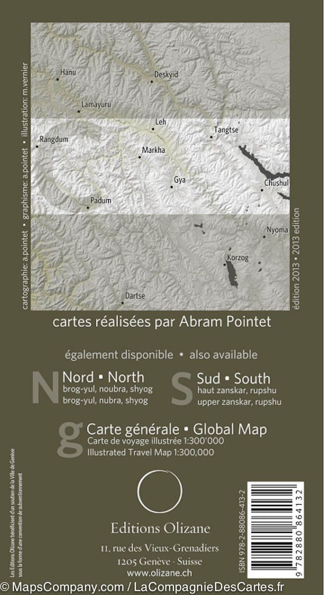 Carte de randonnée - Centre du Ladakh et du Zanskar (Inde) | Olizane carte de randonnée Olizane