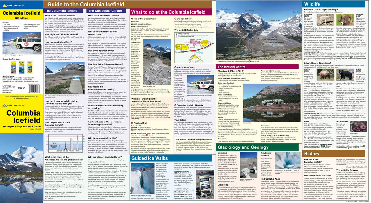 Carte de voyage - Columbia Icefield (PN Banff et Jasper, Alberta) | Gem Trek carte de randonnée Gem Trek Publishing