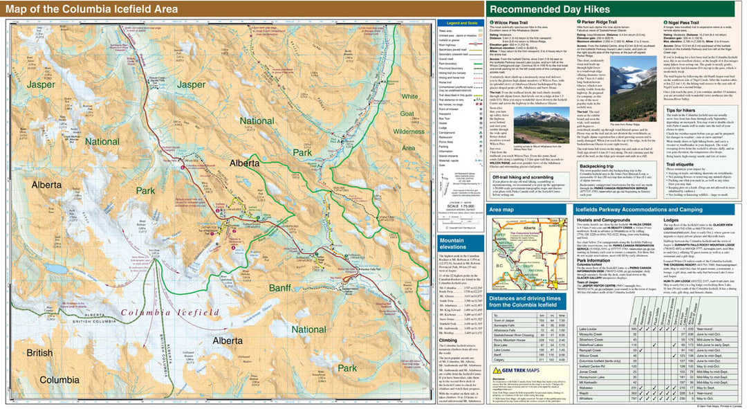 Carte de randonnée - Columbia Icefield (PN Banff et Jasper, Alberta) | Gem Trek carte pliée Gem Trek Publishing 