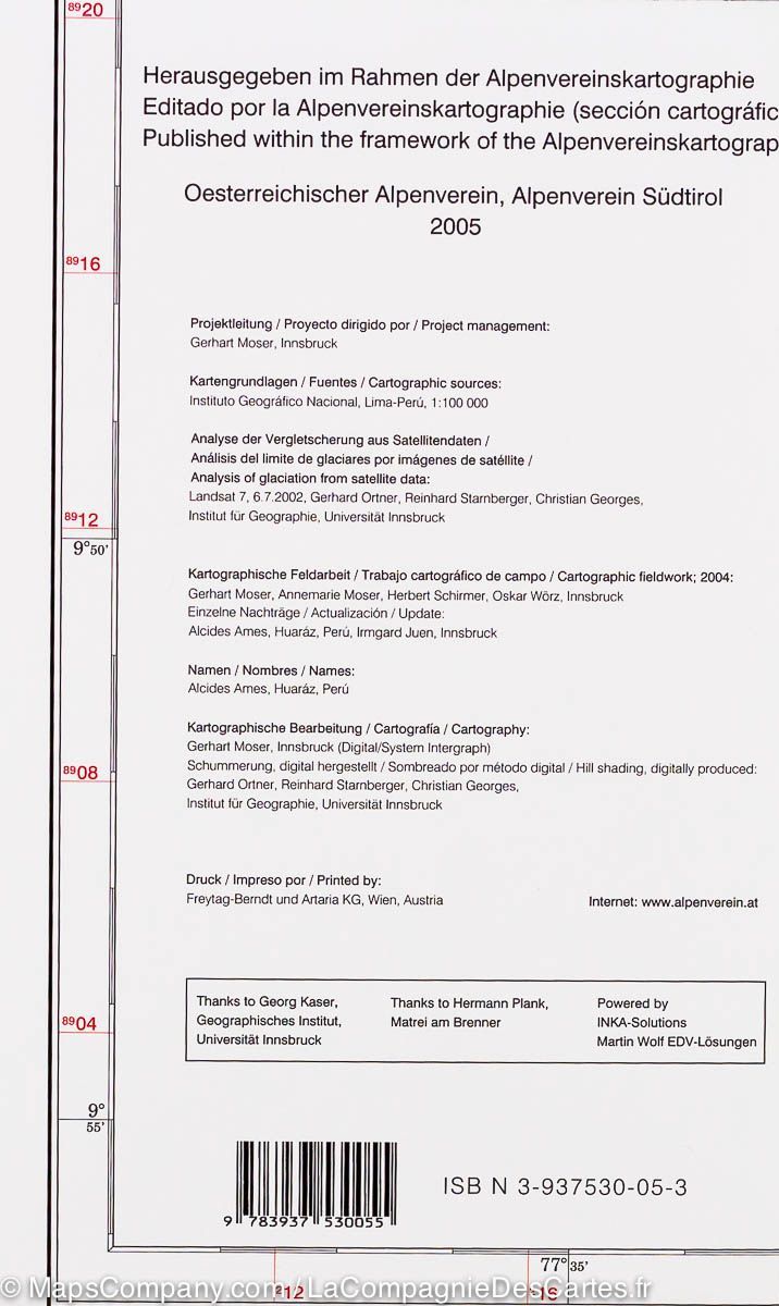 Carte de randonnée n° 03b - Cordillère Blanche Sud (Pérou) | Alpenverein carte de randonnée Alpenverein
