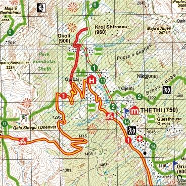 Carte de randonnée de l'Albanie n° 1 - Vermoshi, Tamare, Razma, Thethi | Huber carte de randonnée Huber