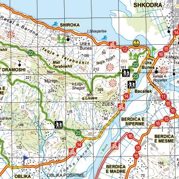 Carte de randonnée de l'Albanie n° 3 - Shkodra | Huber carte de randonnée Huber