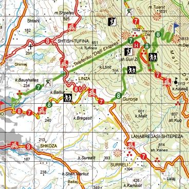 Carte de randonnée de l'Albanie n° 5 - Tirana, Durres, Kruja | Huber carte de randonnée Huber