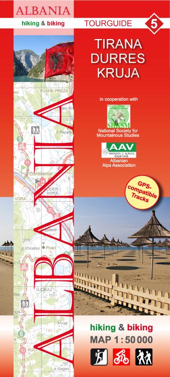 Carte de randonnée de l'Albanie n° 5 - Tirana, Durres, Kruja | Huber carte de randonnée Huber