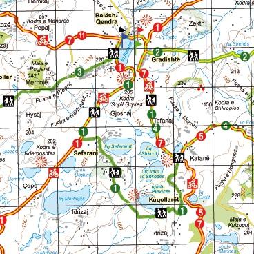 Carte de randonnée de l'Albanie n° 6 - Elbasan, Berat | Huber carte de randonnée Huber