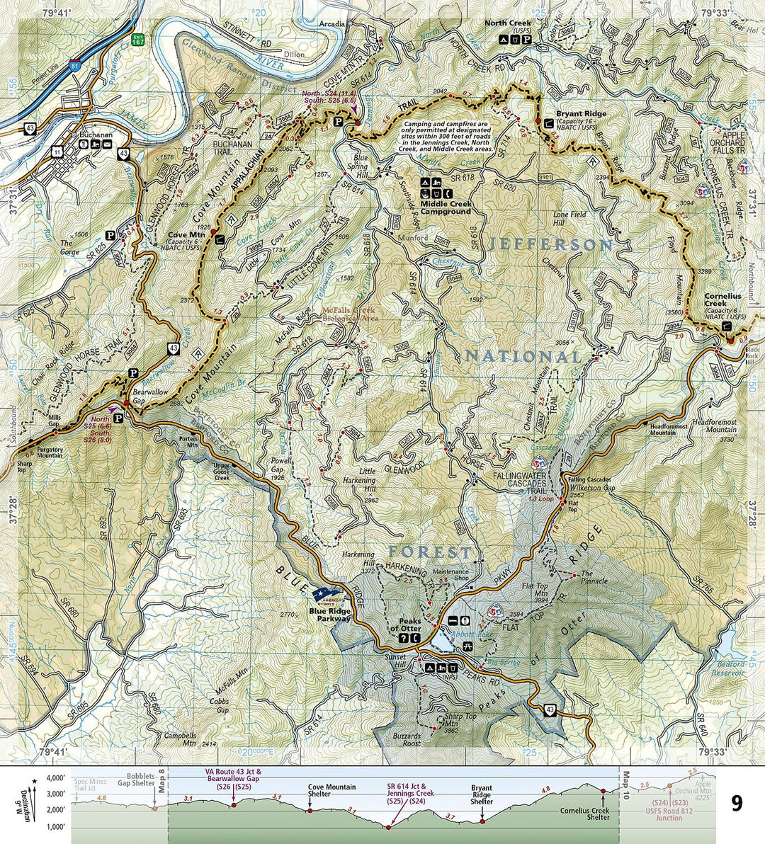 Carte de randonnée de l'Appalachian Trail - Bailey Gap to Calf Mountain (Virginie) - n° 1504 | National Geographic carte pliée National Geographic 