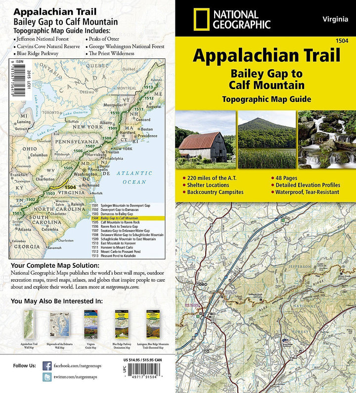 Hiking map of the Appalachian Trail Bailey Gap to Calf Mountain