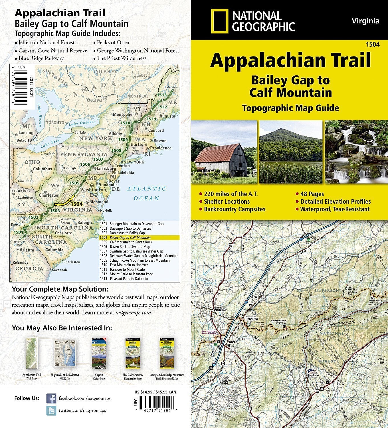 Carte de randonnée n° 1504 - Appalachian Trail : Bailey Gap to Calf Mountain (Virginie) | National Geographic carte de randonnée National Geographic