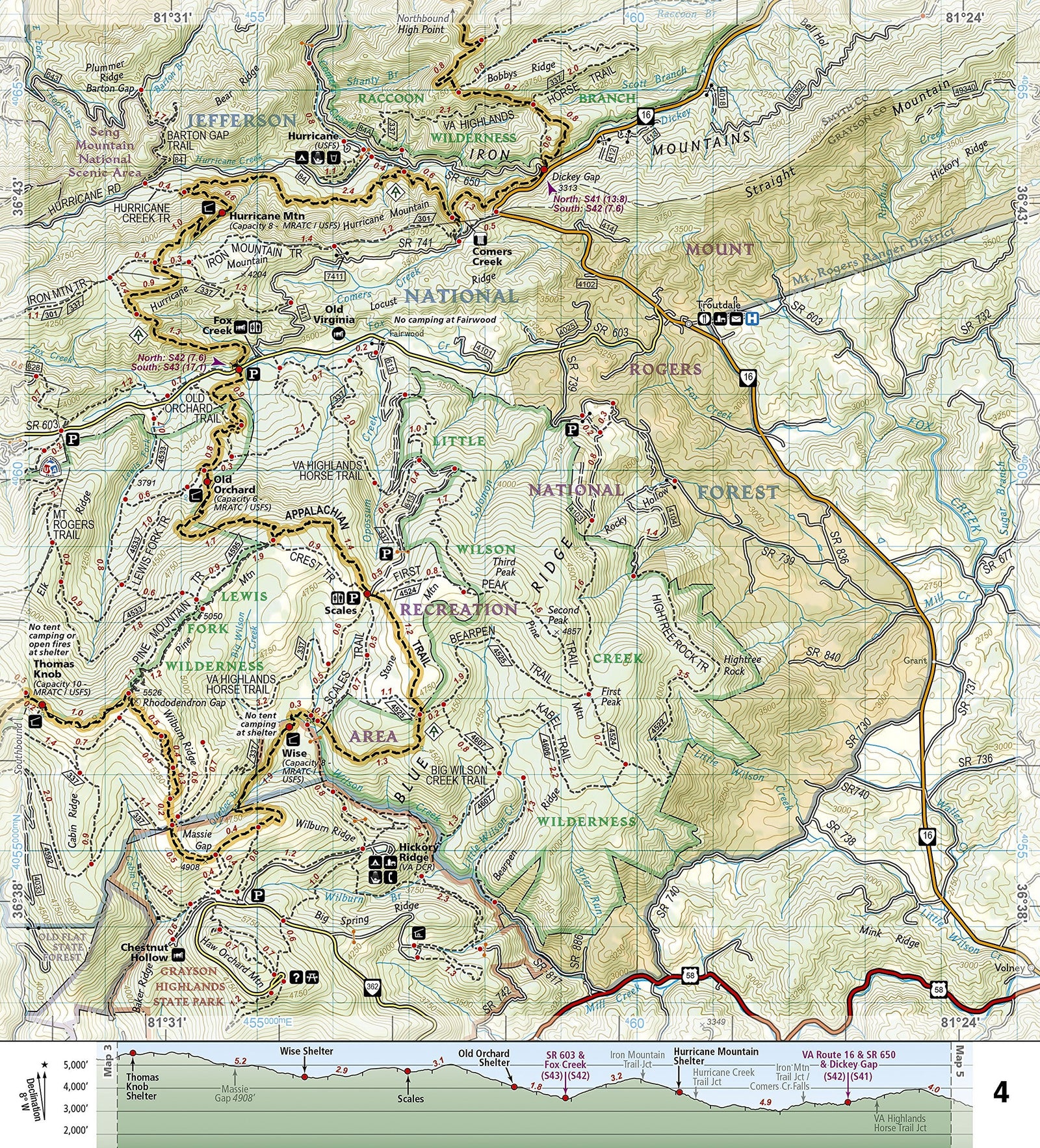 Carte de randonnée n° 1503 - Appalachian Trail : Damascus to Bailey Gap (Virginie) | National Geographic carte de randonnée National Geographic