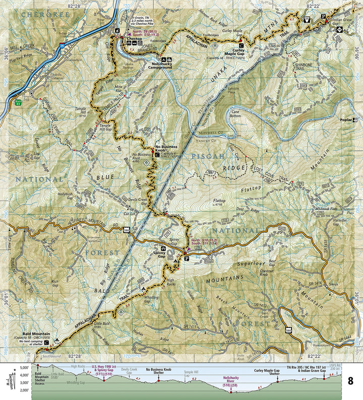 Carte de randonnée de l'Appalachian Trail - Davenport Gap to Damascus (North Carolina, Tennessee) - n° 1502 | National Geographic carte pliée National Geographic 