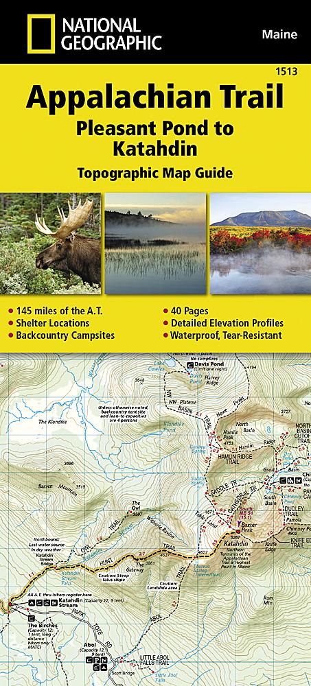 Carte de randonnée de l'Appalachian Trail - Pleasant Pond to Katahdin (Maine) - n° 1513 | National Geographic carte pliée National Geographic 