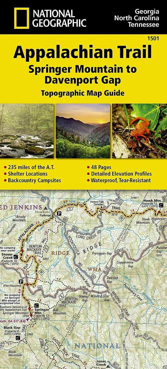 Carte de randonnée de l'Appalachian Trail - Springer Mt to Davenport Gap - n° 1501 | National Geographic carte pliée National Geographic 
