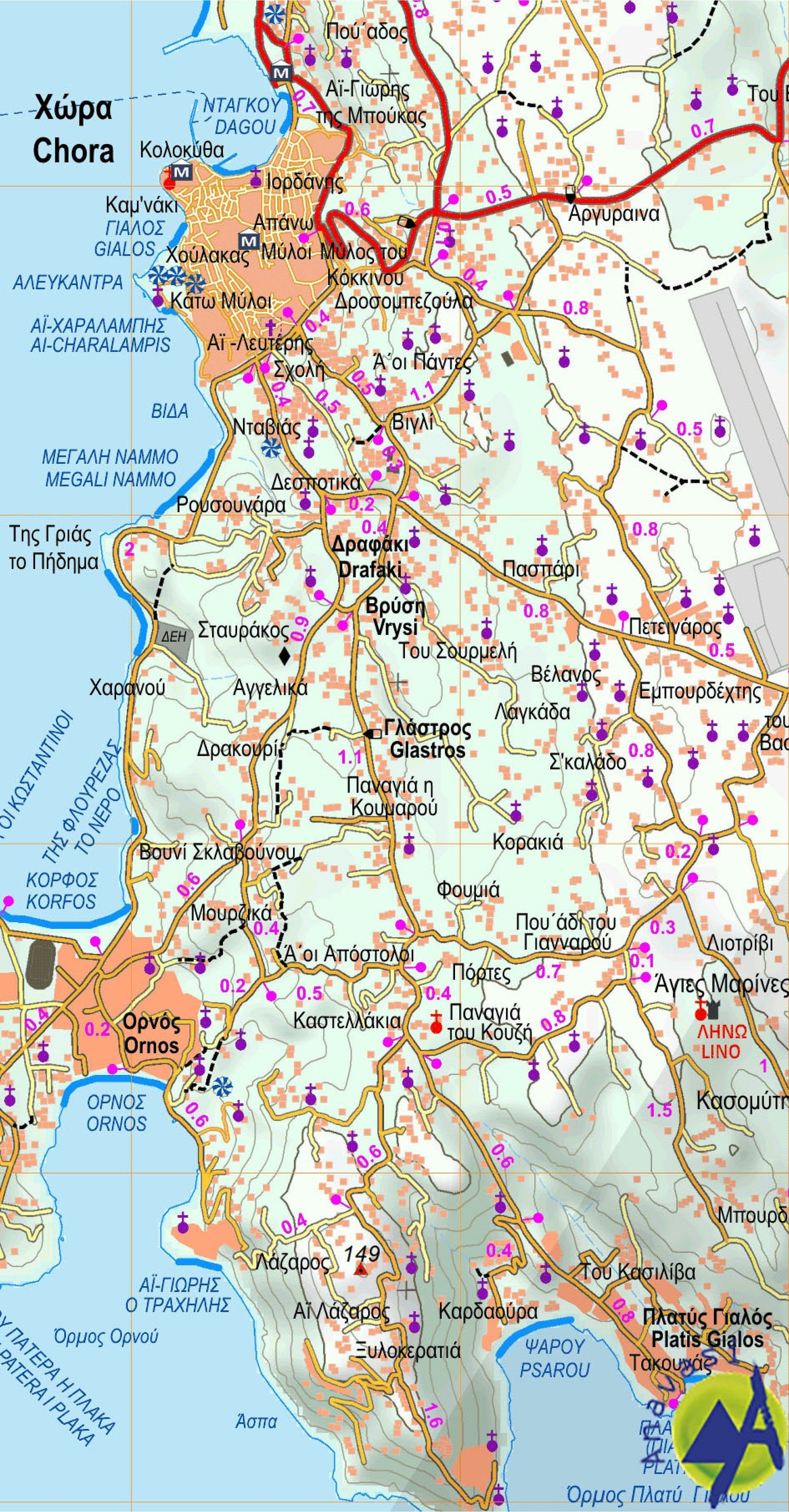 Carte de randonnée n° 10.42 - Delos, Mykonos, Rheneia | Anavasi carte de randonnée Anavasi