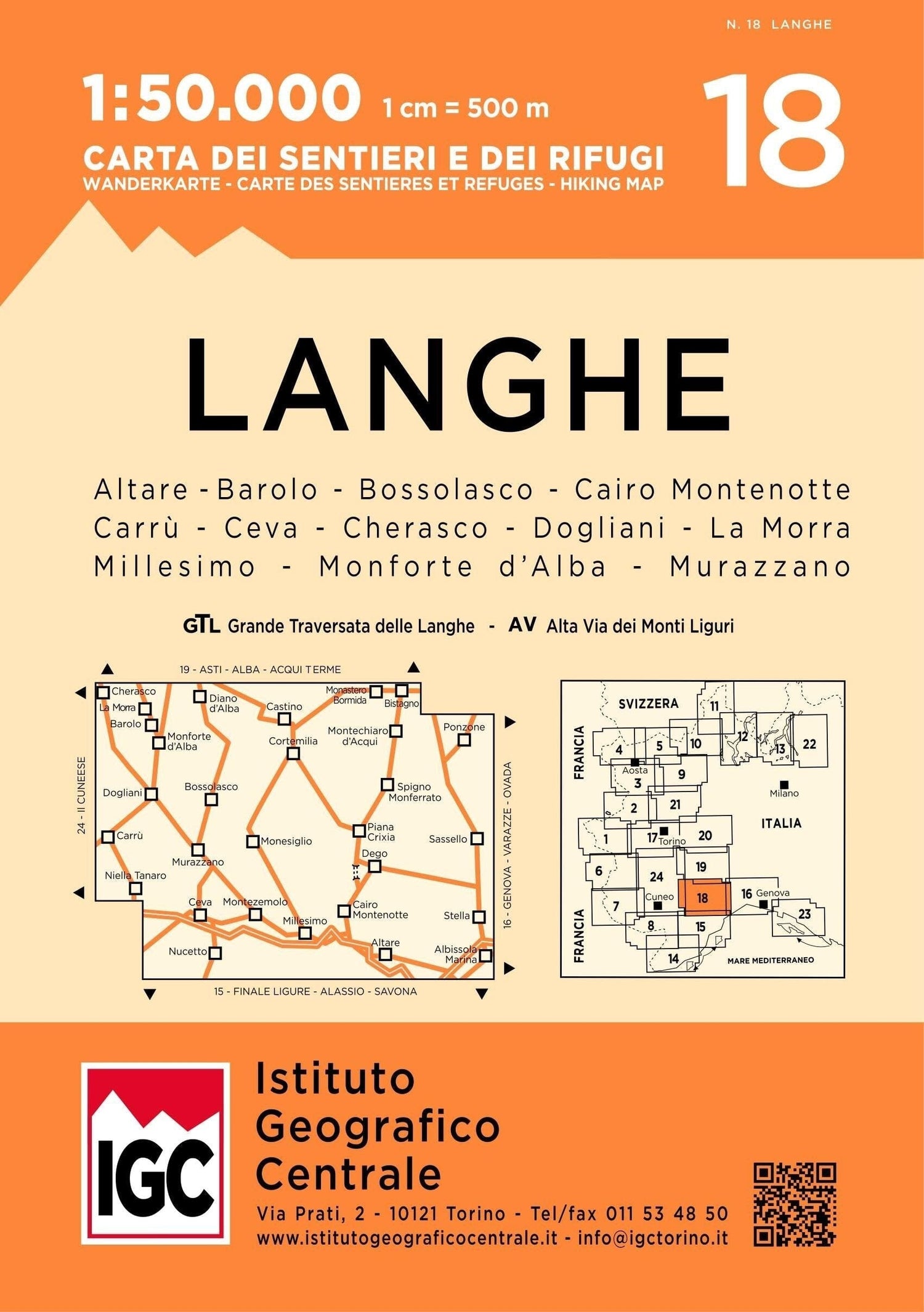 Carte de randonnée n° 18 - Langhe Meridionali | Istituto Geografico Centrale - 1/50 000 carte de randonnée Istituto Geografico Centrale Default Title