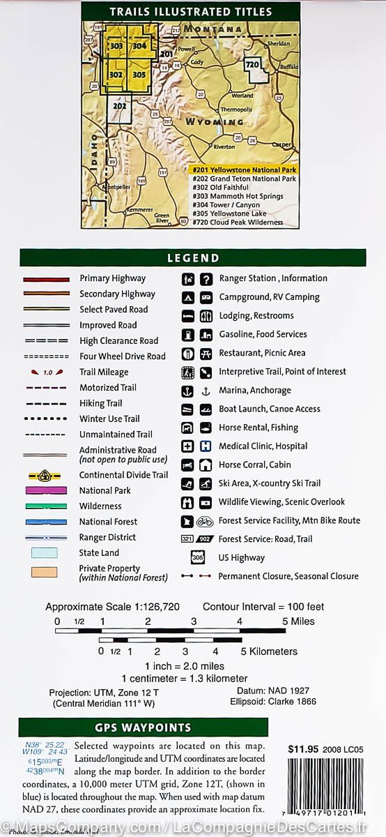 Carte de randonnée n° 201 - Parc National de Yellowstone (Wyoming, Montana, Idaho) | National Geographic carte de randonnée National Geographic