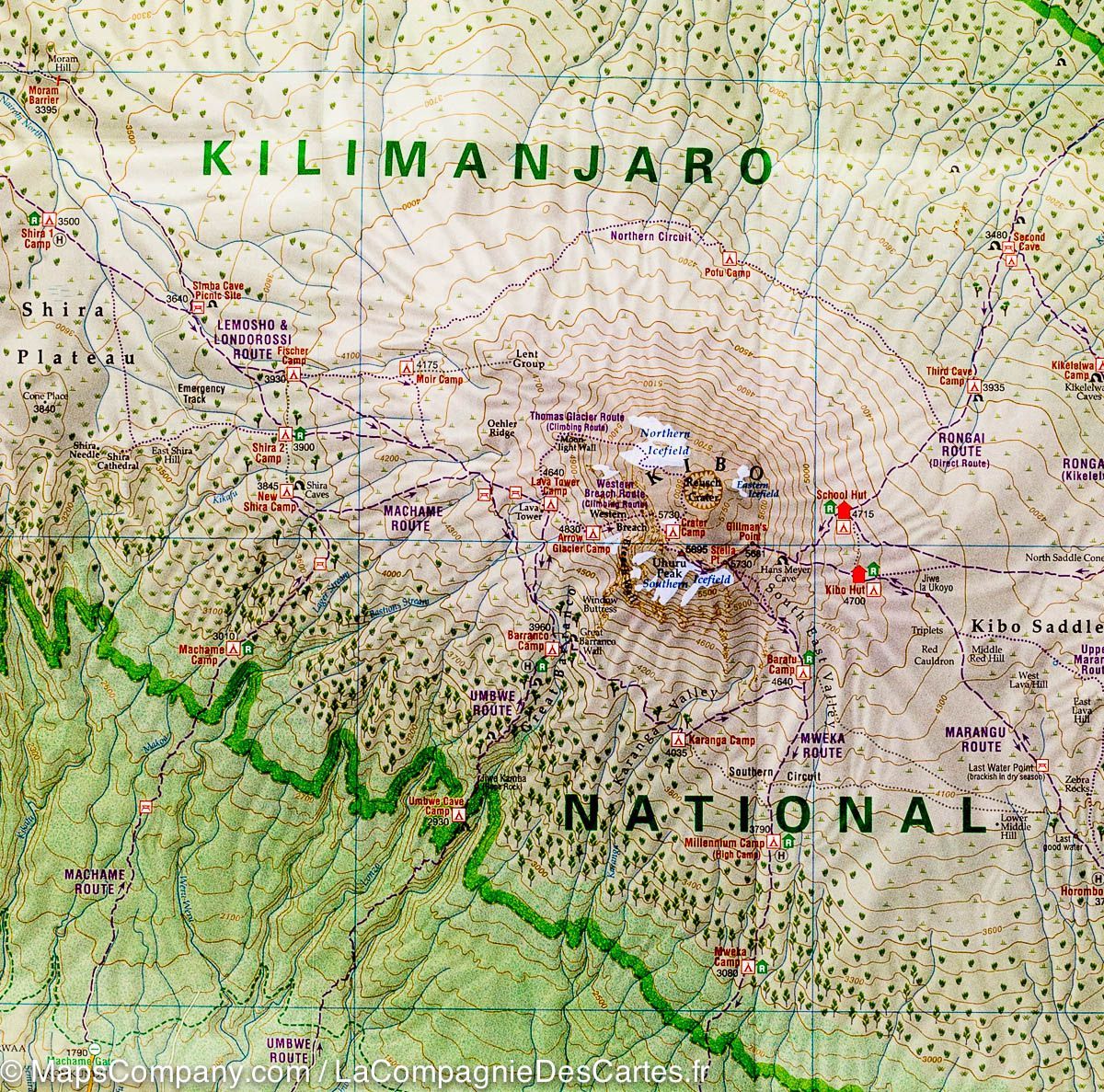 Carte de randonnée du Parc National Kilimanjaro (Kenya, Tanzanie) | Harms Verlag carte de randonnée Harms Verlag