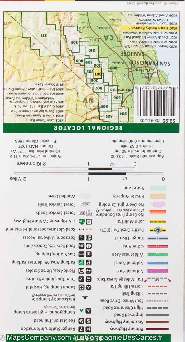 Carte de randonnée n° 307 - Parc National Yosemite (nord - ouest) | National Geographic carte de randonnée National Geographic