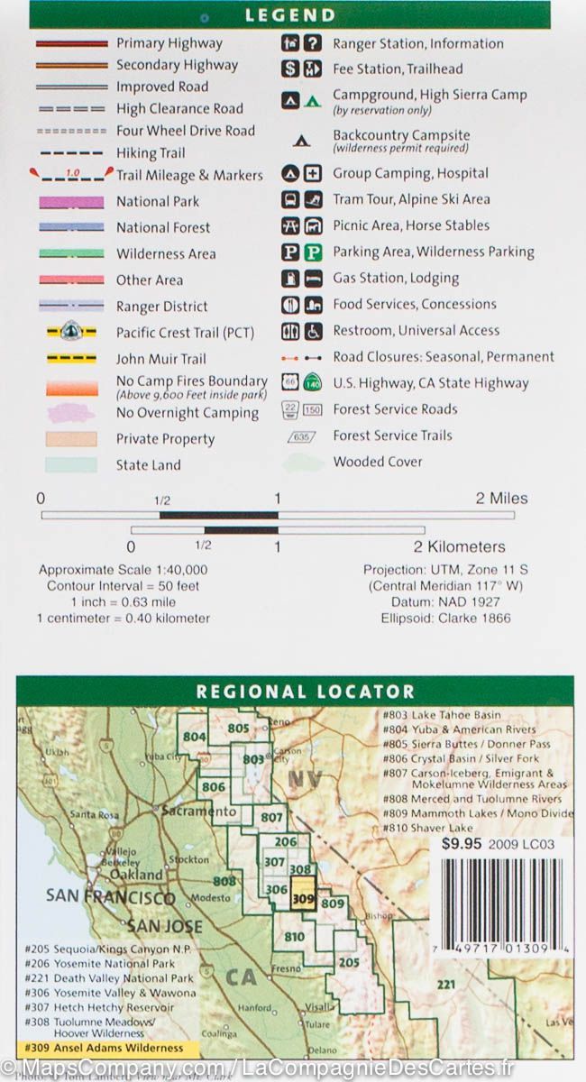 Carte de randonnée n° 309 - Parc National Yosemite (sud - est) | National Geographic carte de randonnée National Geographic