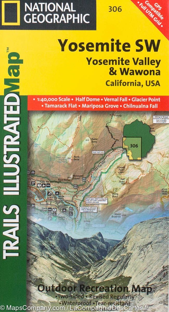 Carte de randonnée du Parc National Yosemite (sud-ouest) | National Geographic carte pliée National Geographic 