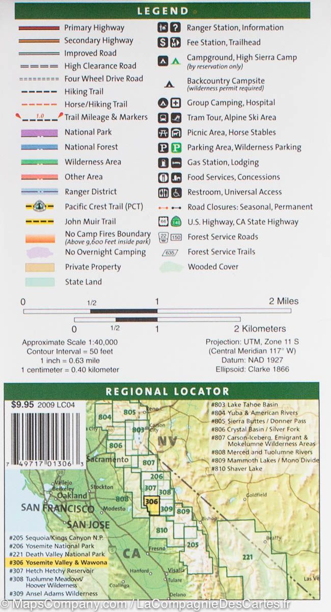 Carte de randonnée du Parc National Yosemite (sud-ouest) | National Geographic carte pliée National Geographic 
