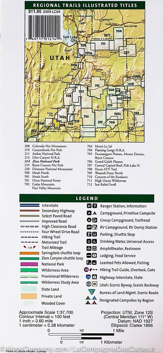 Carte de randonnée du Parc National Zion (Utah) | National Geographic carte pliée National Geographic 