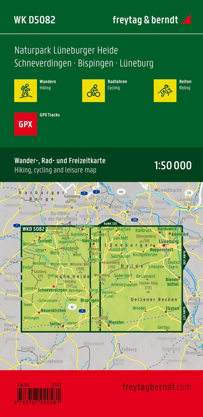 Carte de randonnée et cycliste n° WKD5082- Lüneburger Heide Naturpark | Freytag & Berndt carte pliée Freytag & Berndt 