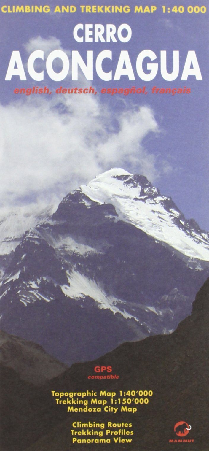 Carte de randonnée et d'escalade - Cerro Aconcagua + Mendoza city | Climbing Map carte pliée Climbing Map 