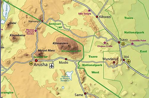Carte de randonnée et d'escalade- Kilimanjaro + Moshi & Arusha city | Climbing Map carte pliée Climbing Map 