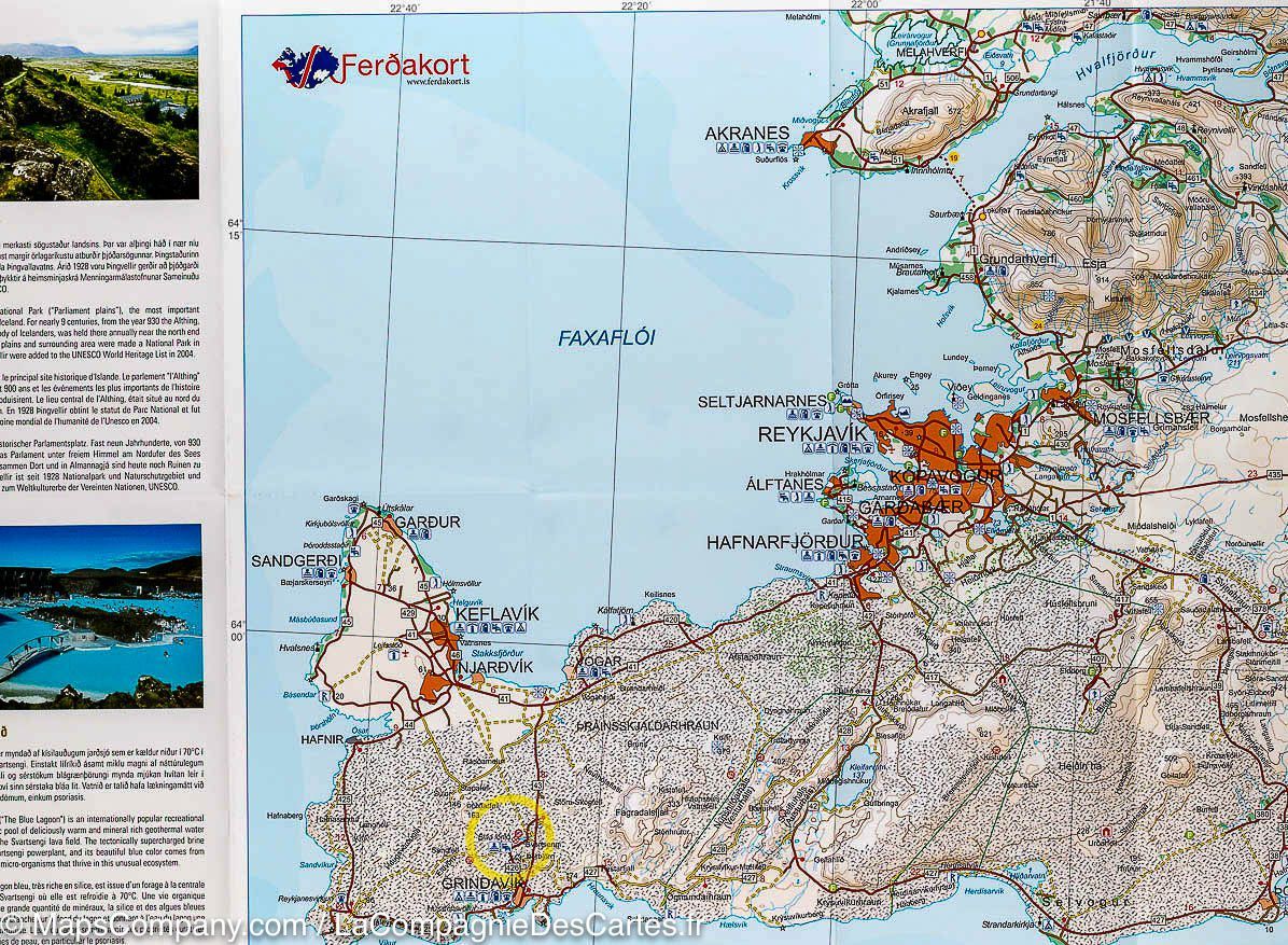 Carte détaillée - Golden Circle (sud de l'Islande) | Ferdakort carte routière Ferdakort