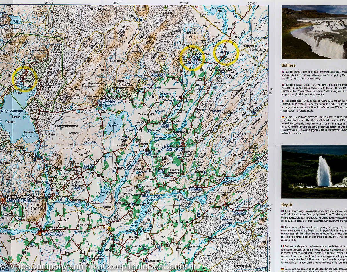 Carte détaillée - Golden Circle (sud de l'Islande) | Ferdakort carte routière Ferdakort
