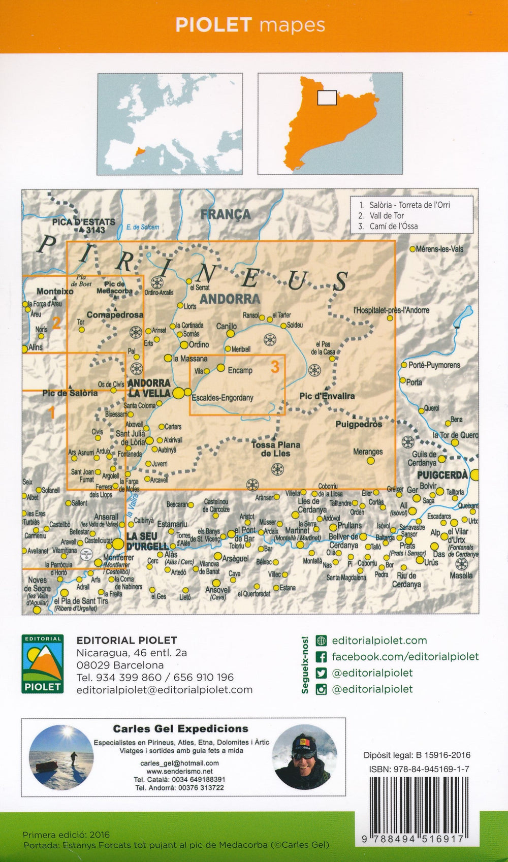 Carte de randonnée & Guide d'excursions - Andorre | Piolet carte pliée Editorial Piolet 