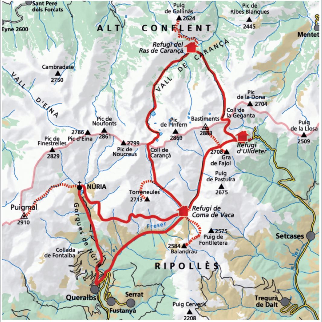 Carte de randonnée & guide - Traversée des trois refuges, Carança-Ulldeter-Coma de Vaca (Pyrénées catalanes) | Alpina carte de randonnée Editorial Alpina