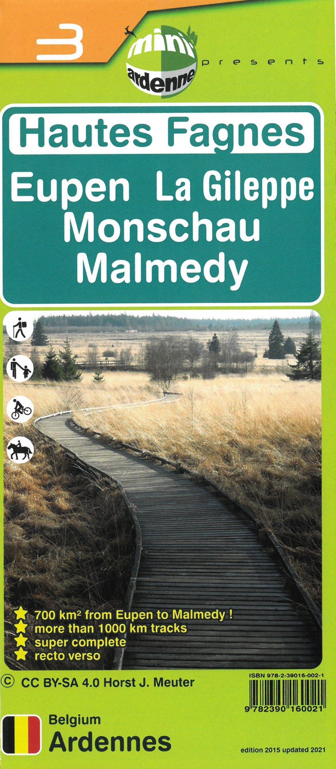 Carte de randonnée n° 3 - Hautes Fagnes : Eupen, La Gileppe, Monschau, Malmedy | Mini Planet carte de randonnée Mini Planet