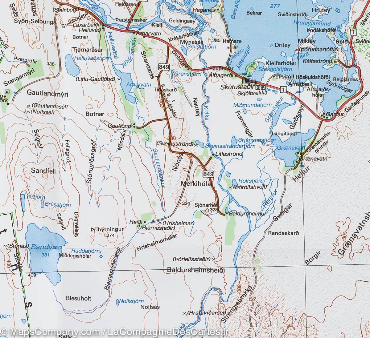 Carte détaillée - Husavik et Lac Myvatn (Islande) | Ferdakort carte routière Ferdakort