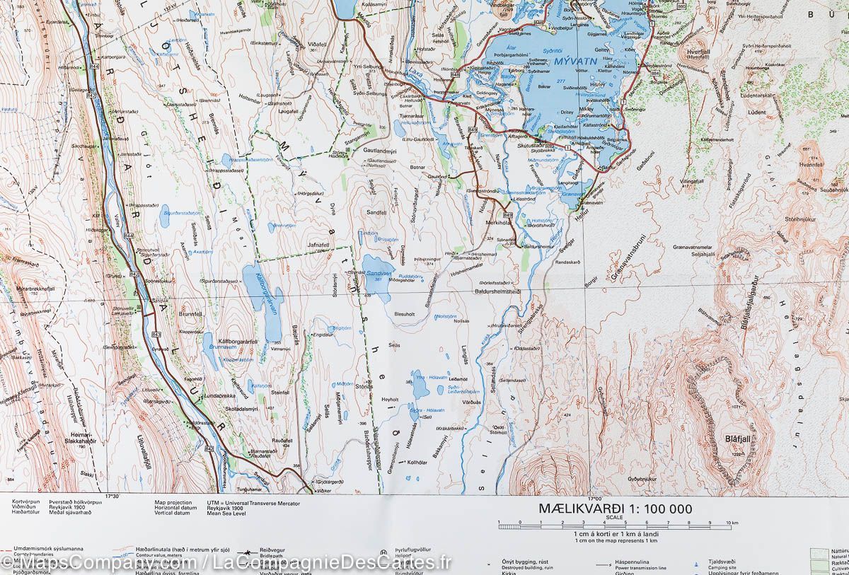 Carte détaillée - Husavik et Lac Myvatn (Islande) | Ferdakort carte routière Ferdakort