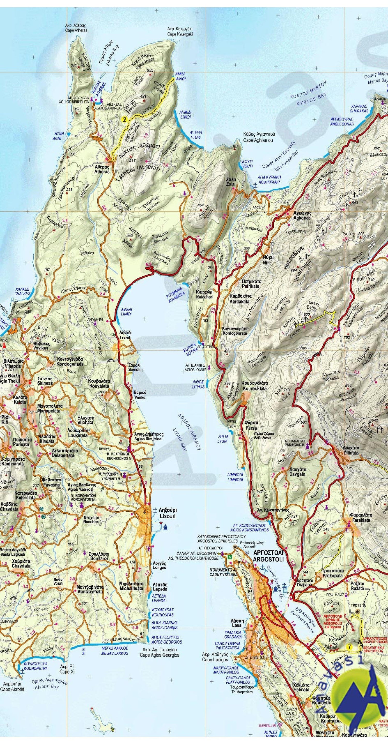 Carte de randonnée n° 9.3 - îles de Céphalonie & Ithaque | Anavasi carte de randonnée Anavasi