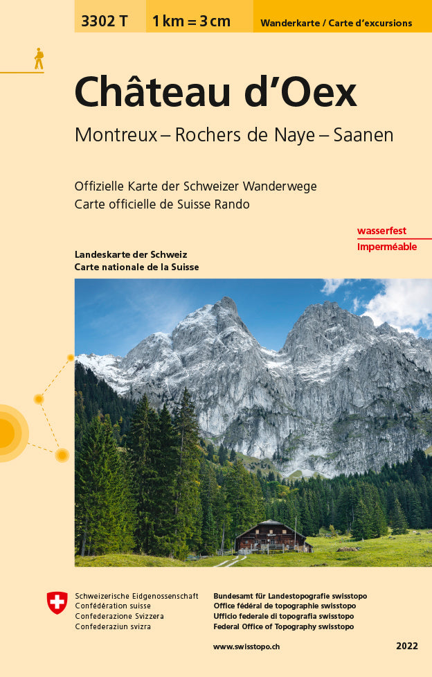 Carte de randonnée imperméable n° 3302T - Château-d'Oex (Suisse) | Swisstopo - 1/33 333 carte de randonnée Swisstopo