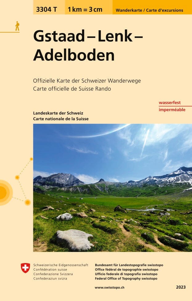 Carte de randonnée imperméable n° 3304T - Gstaad, Lenk, Adelboden (Suisse) | Swisstopo - 1/33 333 carte de randonnée Swisstopo