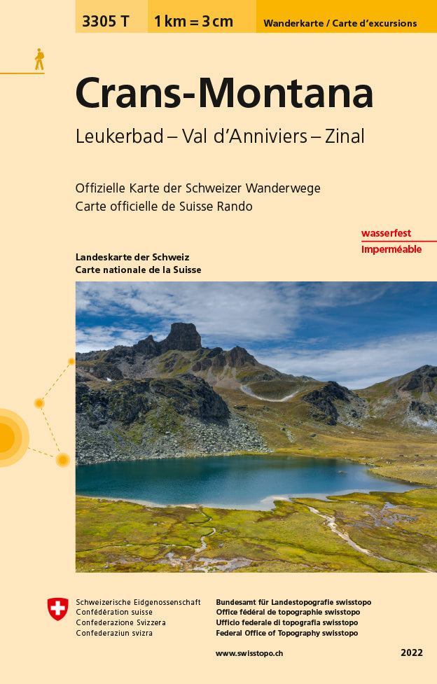 Carte de randonnée imperméable n° 3305T - Craens, Montana (Suisse) | Swisstopo - 1/33 333 carte de randonnée Swisstopo