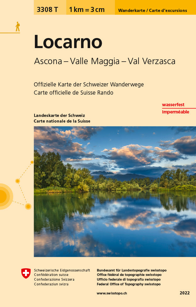 Carte de randonnée imperméable n° 3308T - Locarno (Suisse) | Swisstopo - 1/33 333 carte de randonnée Swisstopo