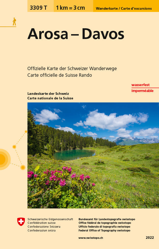 Carte de randonnée imperméable n° 3309T - Arosa, Davos (Suisse) | Swisstopo - 1/33 333 carte pliée Swisstopo 