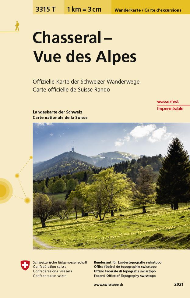 Carte de randonnée imperméable n° 3315T - Chasseral, Vue des Alpes (Suisse) | Swisstopo - 1/33 333 carte pliée Swisstopo 