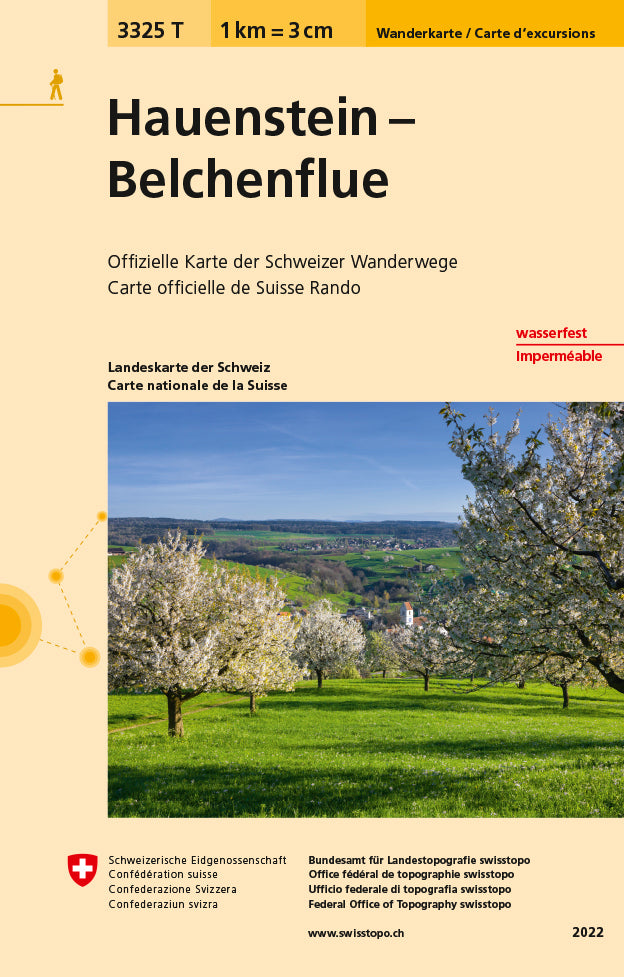 Carte de randonnée imperméable n° 3325T - Hauenstein, Belchenflue (Suisse) | Swisstopo - 1/33 333 carte de randonnée Swisstopo