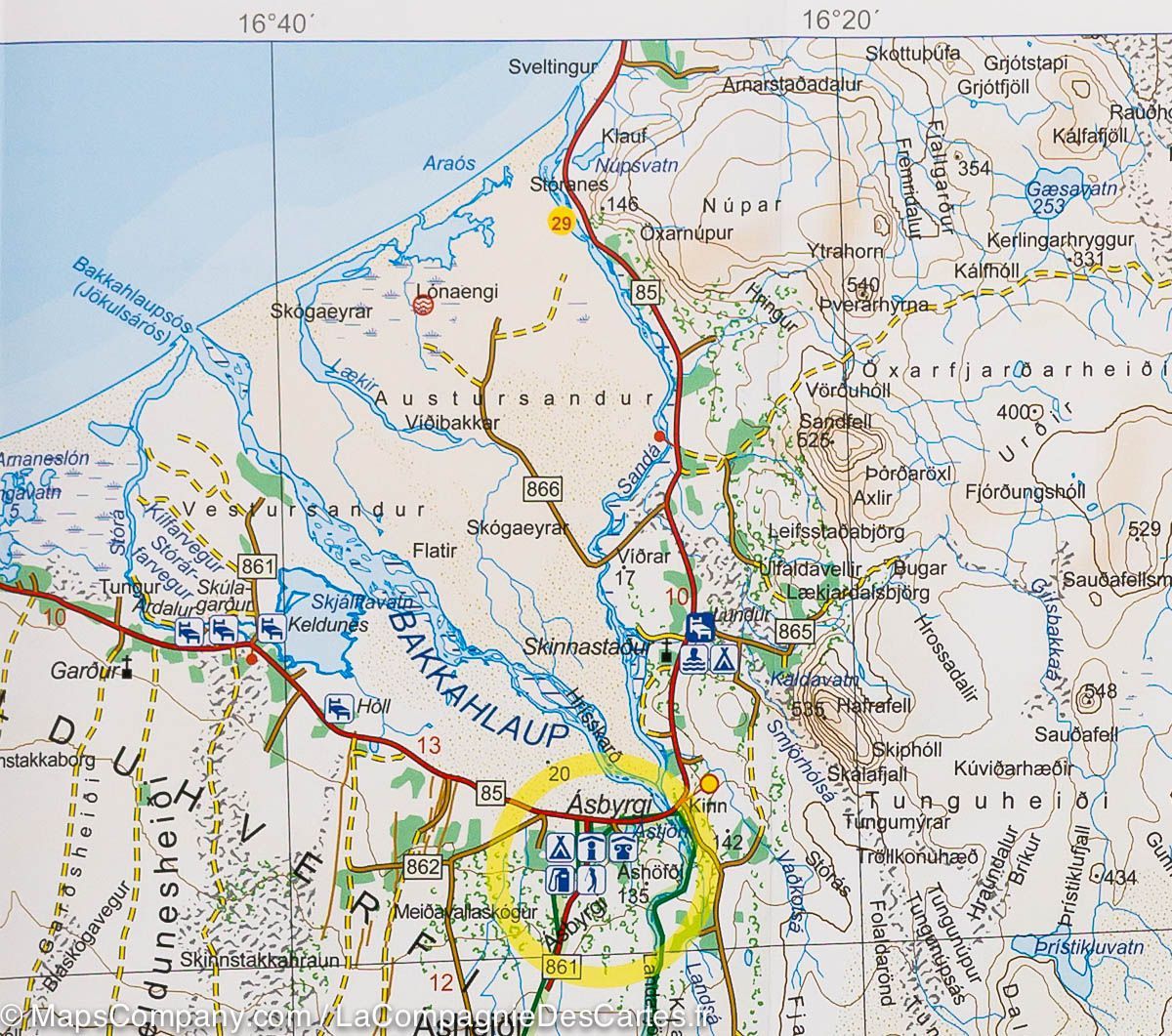 Carte détaillée - Islande Nord : Akureyri, Myvatn, Husavik, Asbyrgi | Ferdakort carte routière Ferdakort