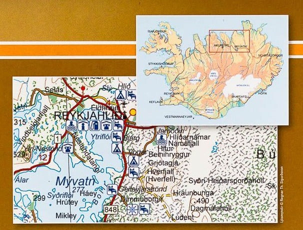 Carte détaillée - Islande Nord : Akureyri, Myvatn, Husavik, Asbyrgi | Ferdakort carte routière Ferdakort