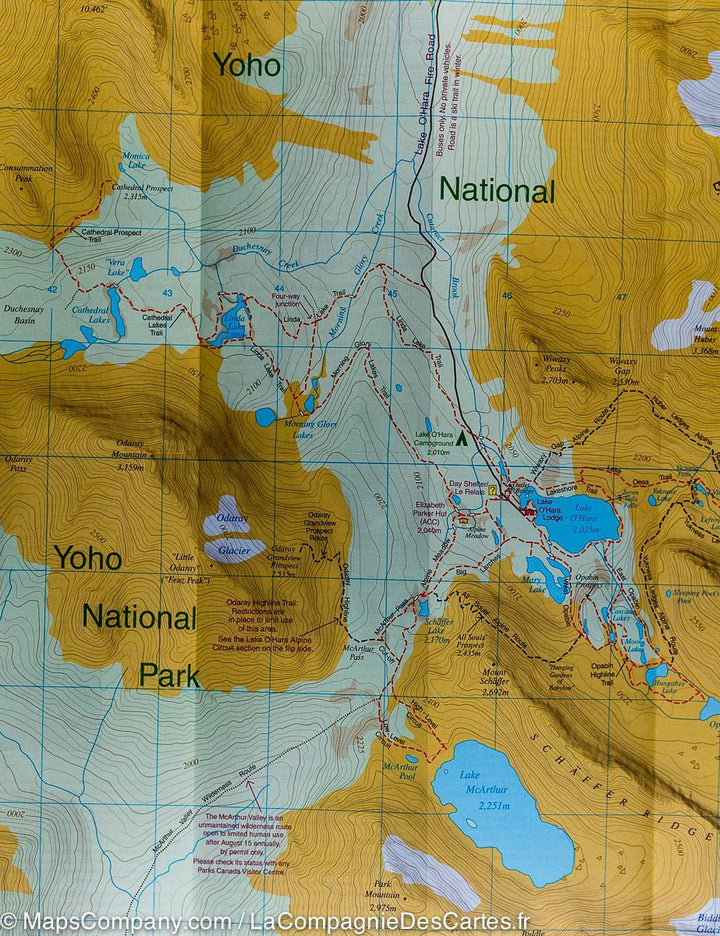 Carte de randonnée du Lac O'Hara (PN Yoho, Colombie Britannique) | Gem Trek - La Compagnie des Cartes