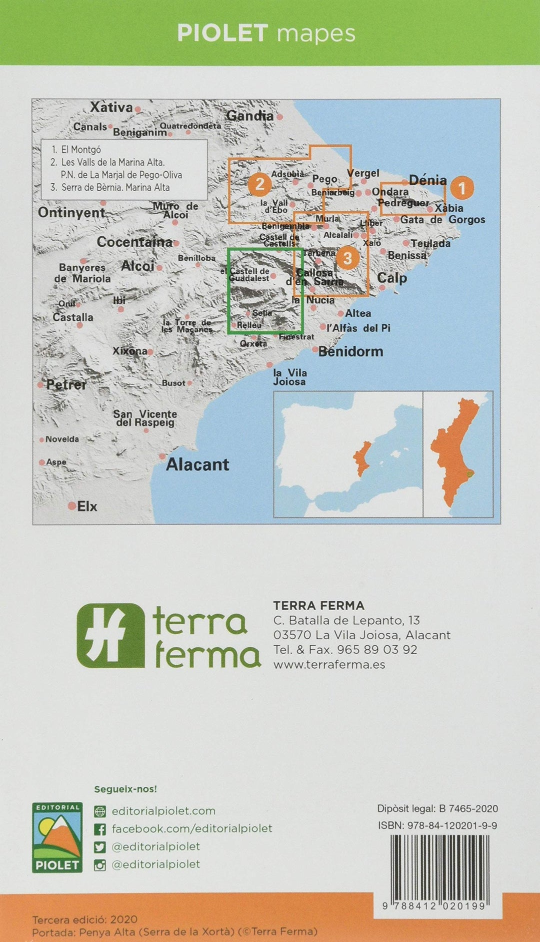 Carte de randonnée - Marina Baixa, Serra d'Aitana (Alicante) | Piolet carte pliée Editorial Piolet 