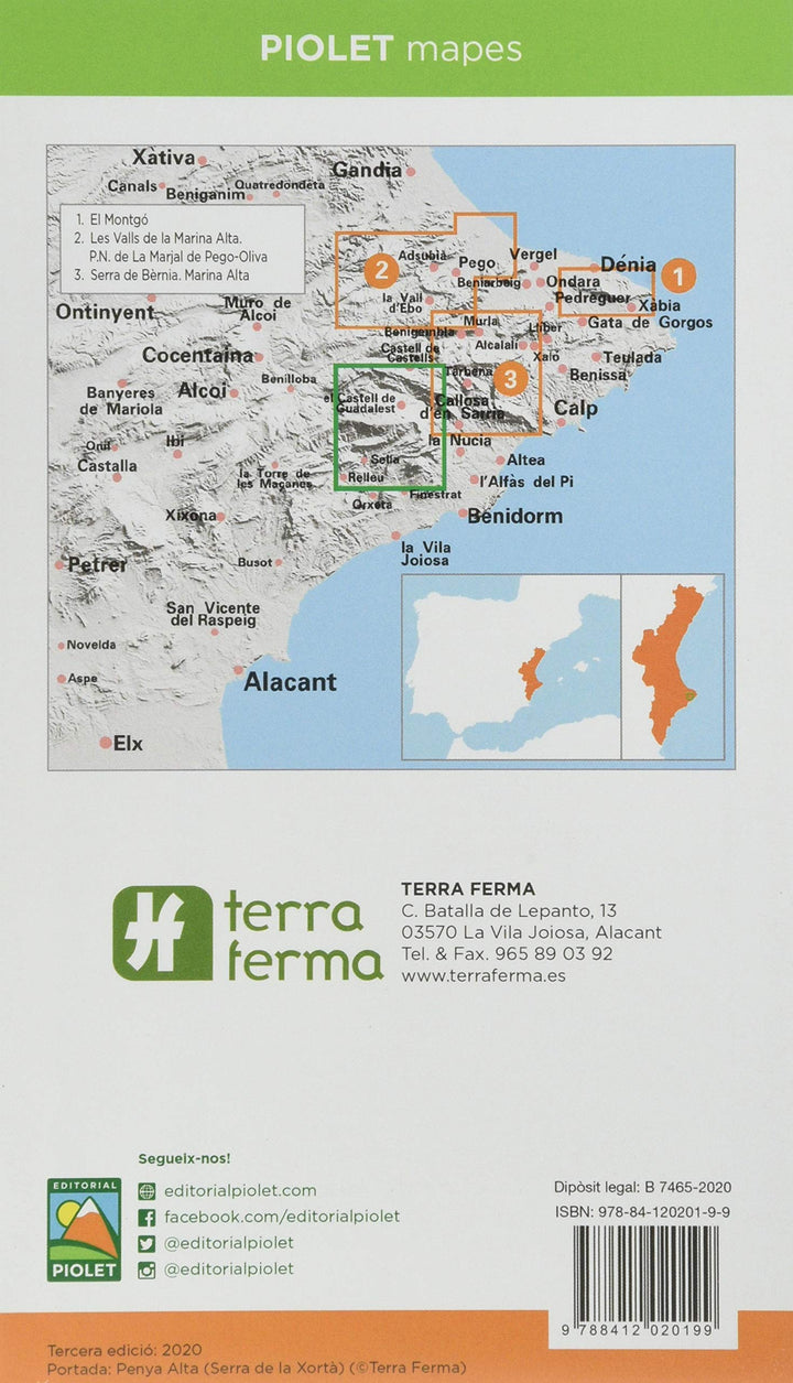 Carte de randonnée - Marina Baixa, Serra d'Aitana (Alicante) | Piolet carte pliée Editorial Piolet 