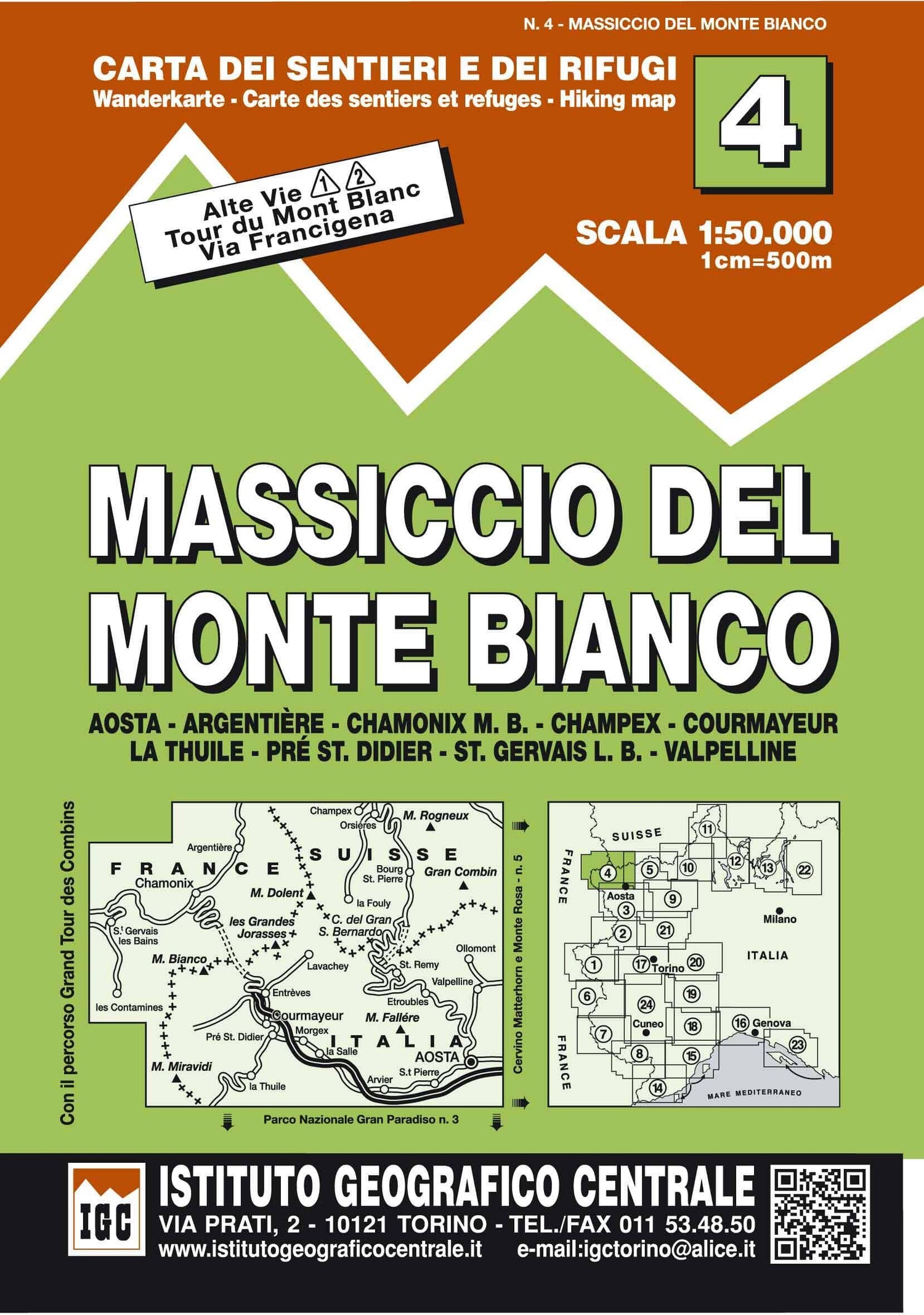 Carte de randonnée n° 4 - Massiccio del Monte Bianco | Istituto Geografico Centrale - 1/50 000 carte de randonnée Istituto Geografico Centrale Default Title