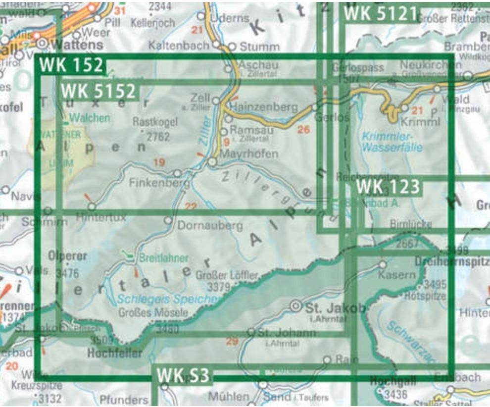 Carte de randonnée - Zillertaler Alpen, Mayrhofen, Gerlos, Krimml (Alpes de Zillertal, Italie, Autriche), n° WK152 | Freytag & Berndt carte de randonnée Freytag & Berndt